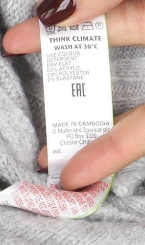 Marks and Spencer Women’s Grey Large Knit V-Neck Open Cardigan