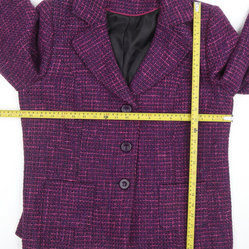 EWM Womens Purple Tweed Blazer Jacket Size 16 Lined Classic Style
