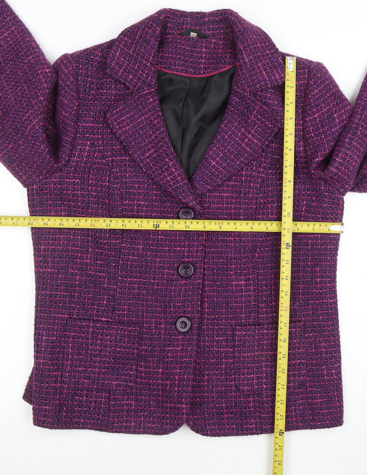 EWM Womens Purple Tweed Blazer Jacket Size 16 Lined Classic Style