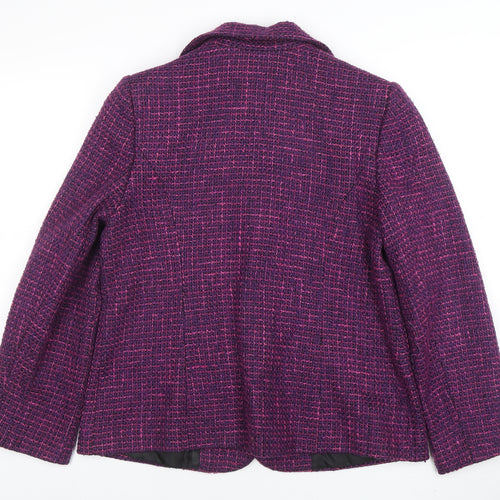 EWM Womens Purple Tweed Blazer Jacket Size 16 Lined Classic Style