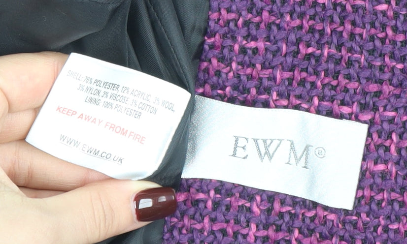 EWM Womens Purple Tweed Blazer Jacket Size 16 Lined Classic Style