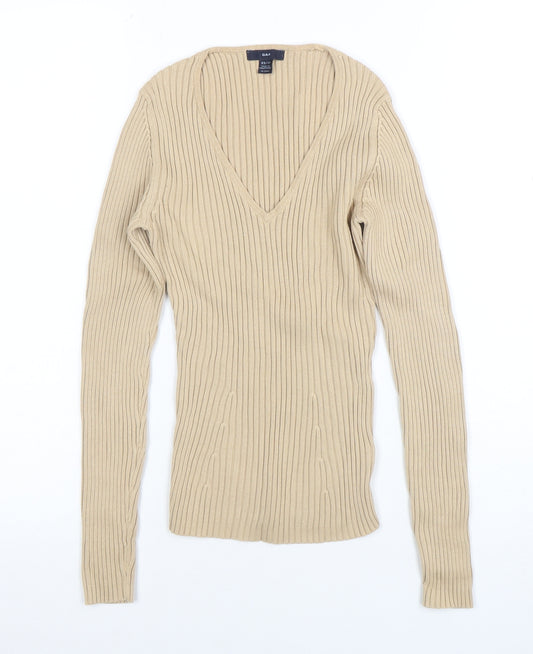 GAP Women’s Beige V-Neck Ribbed Knit Long Sleeve Top XS