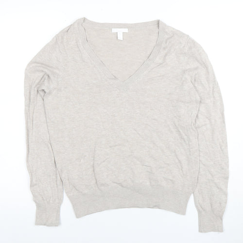 H&M Women’s Beige V-Neck Long Sleeve Pullover Jumper Size S