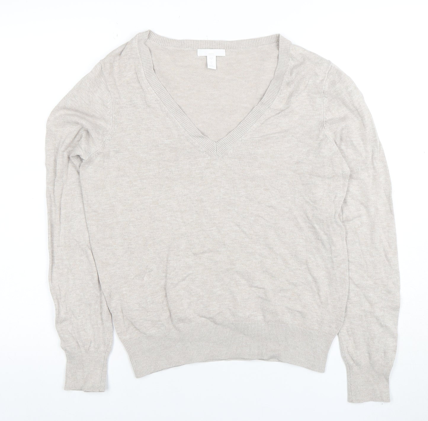H&M Women’s Beige V-Neck Long Sleeve Pullover Jumper Size S