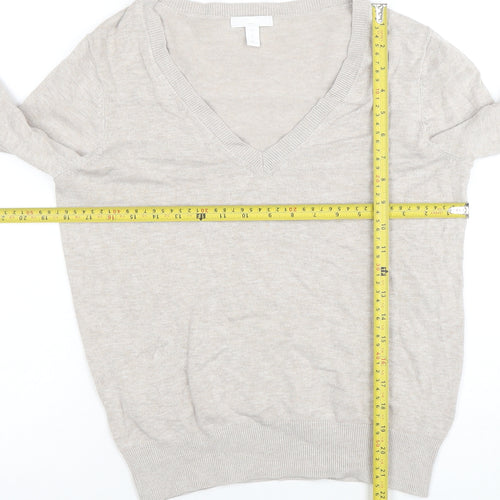 H&M Women’s Beige V-Neck Long Sleeve Pullover Jumper Size S