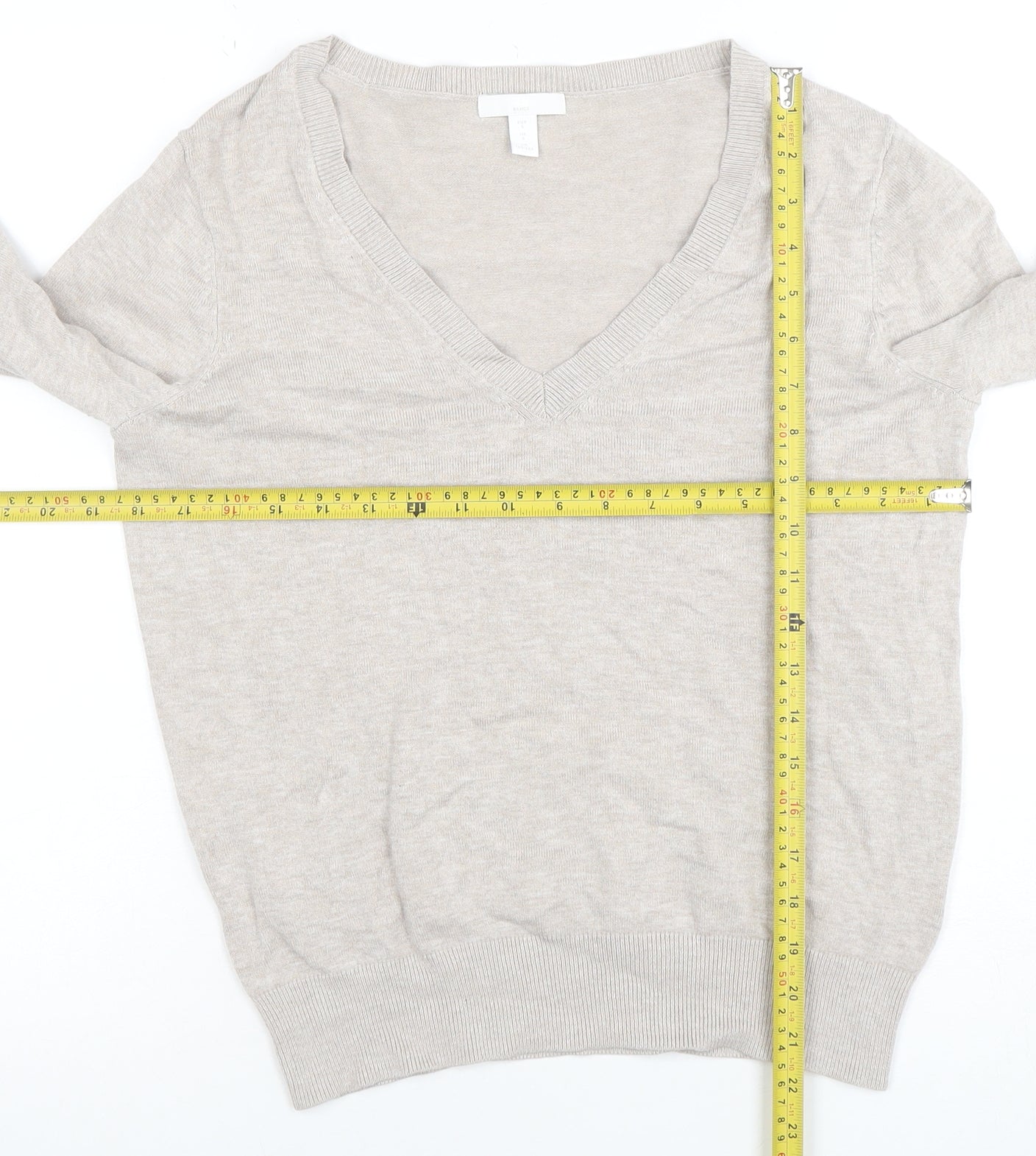 H&M Women’s Beige V-Neck Long Sleeve Pullover Jumper Size S