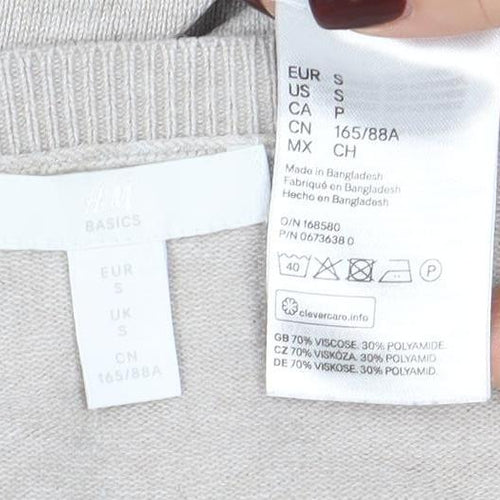 H&M Women’s Beige V-Neck Long Sleeve Pullover Jumper Size S