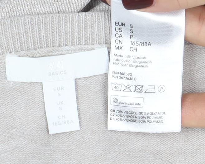 H&M Women’s Beige V-Neck Long Sleeve Pullover Jumper Size S