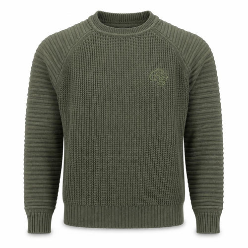 Crosshatch Mens Green Cotton Crew Neck Chunky Knit Jumper Size S