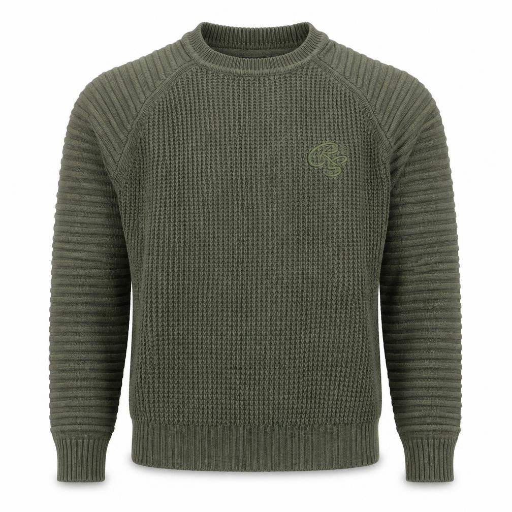 Crosshatch Mens Green Cotton Crew Neck Chunky Knit Jumper Size S