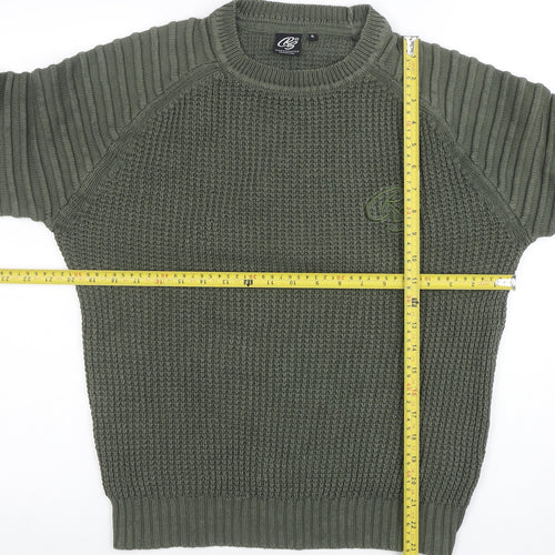 Crosshatch Mens Green Cotton Crew Neck Chunky Knit Jumper Size S
