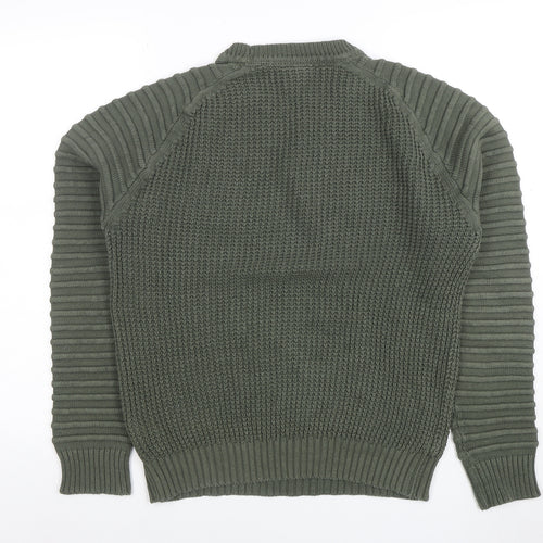 Crosshatch Mens Green Cotton Crew Neck Chunky Knit Jumper Size S