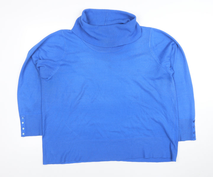 EWM Women’s Blue Roll Neck Acrylic Jumper Size L 18-20