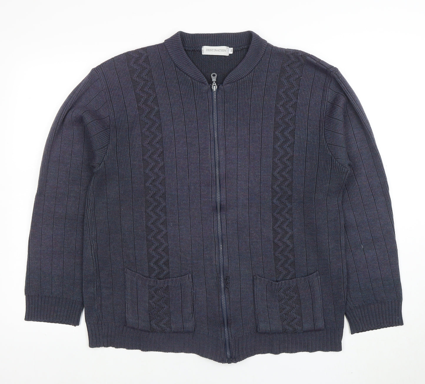 Destination Womens Blue Full Zip Knit Jumper Size M