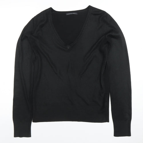 Next Essentials Women's Black Acrylic V-Neck Long Sleeve Jumper Size 10
