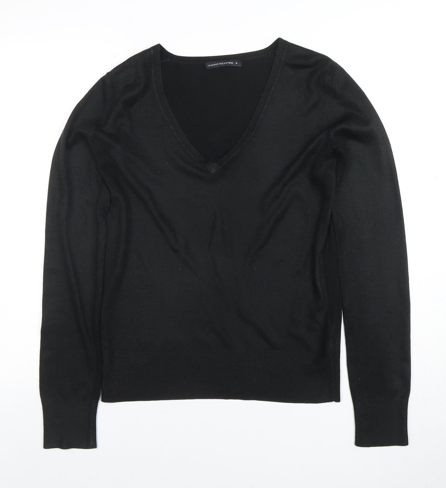 Next Essentials Women's Black Acrylic V-Neck Long Sleeve Jumper Size 10