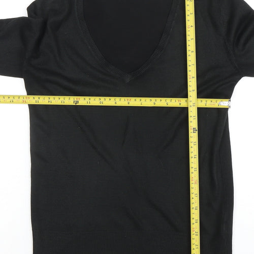 Next Essentials Women's Black Acrylic V-Neck Long Sleeve Jumper Size 10
