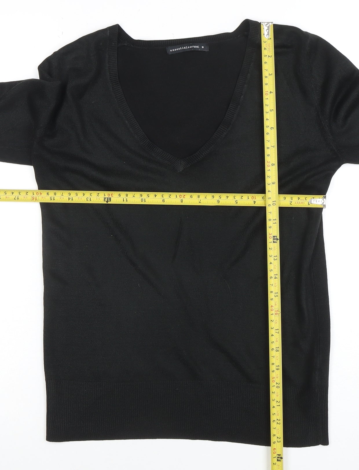 Next Essentials Women's Black Acrylic V-Neck Long Sleeve Jumper Size 10