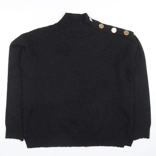 Bluoltre Women’s Black Mock Neck Button Detail Pullover Jumper Size S