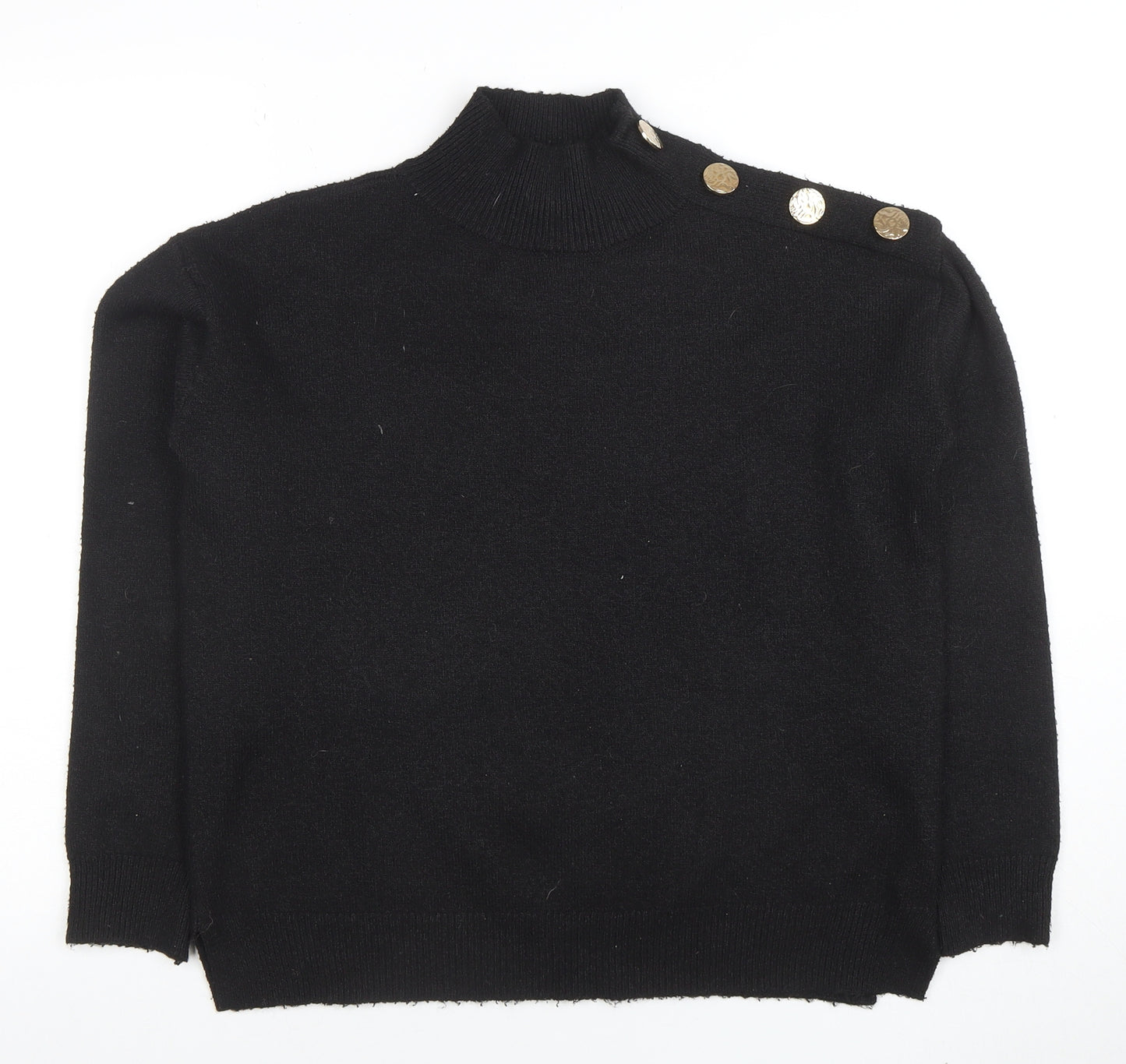 Bluoltre Women’s Black Mock Neck Button Detail Pullover Jumper Size S