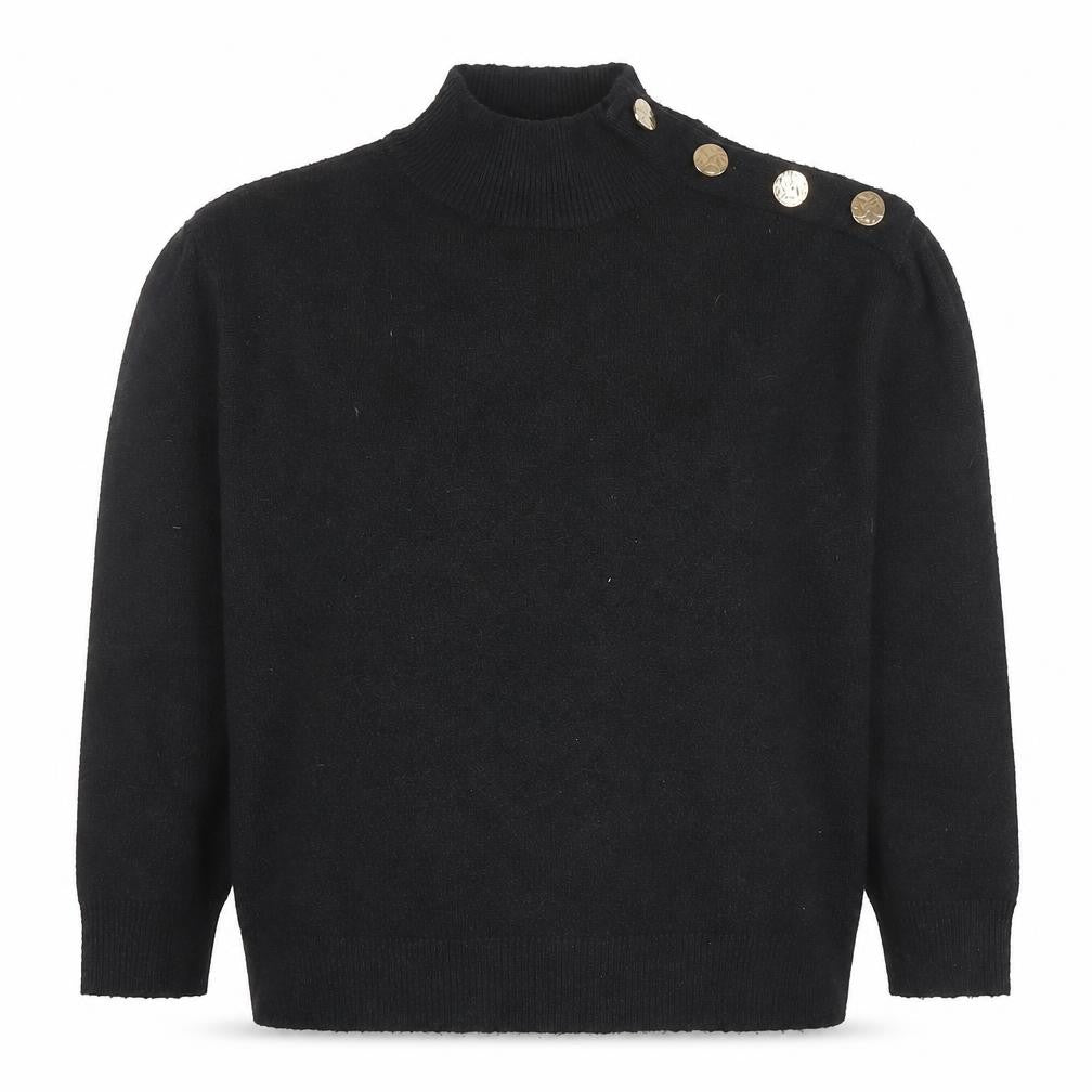 Front view of Bluoltre Women’s Black Mock Neck Button Detail jumper, size S