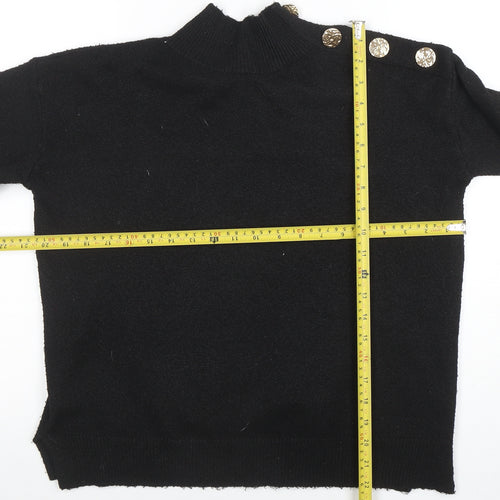 Bluoltre Women’s Black Mock Neck Button Detail Pullover Jumper Size S