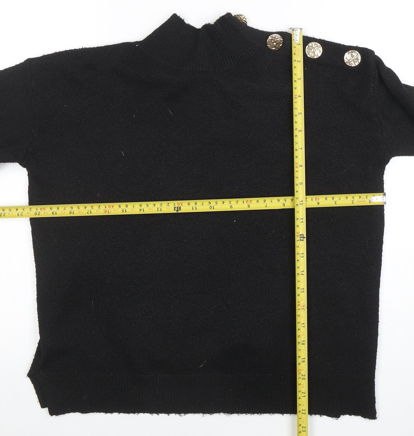 Bluoltre Women’s Black Mock Neck Button Detail Pullover Jumper Size S