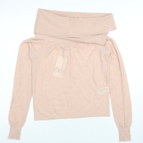 Zara Women Beige Cowl Neck Long Sleeve Knit Jumper Size L