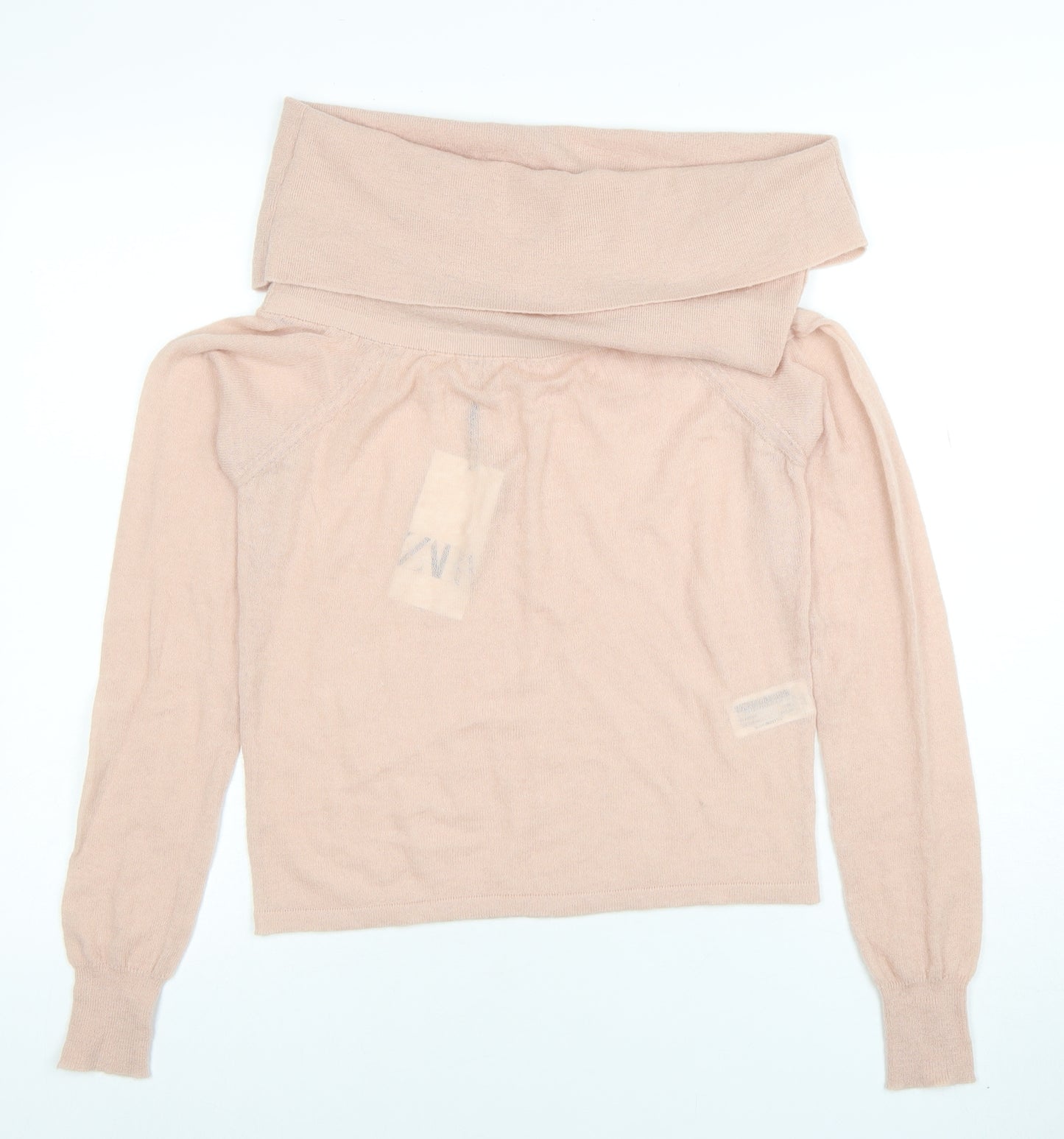 Zara Women Beige Cowl Neck Long Sleeve Knit Jumper Size L