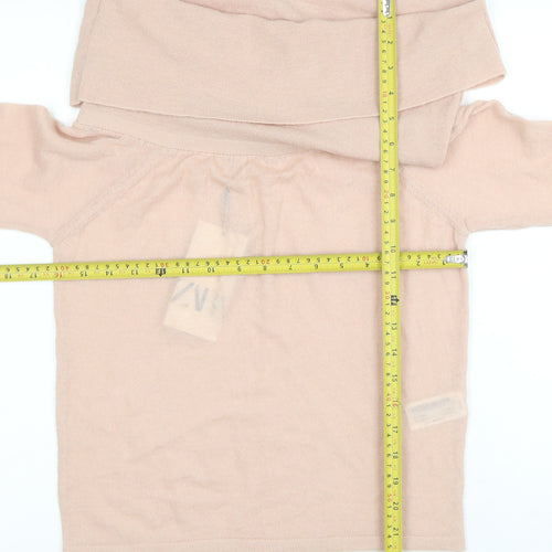 Zara Women Beige Cowl Neck Long Sleeve Knit Jumper Size L
