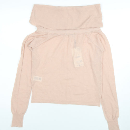 Zara Women Beige Cowl Neck Long Sleeve Knit Jumper Size L
