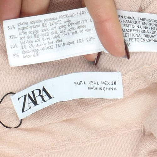 Zara Women Beige Cowl Neck Long Sleeve Knit Jumper Size L