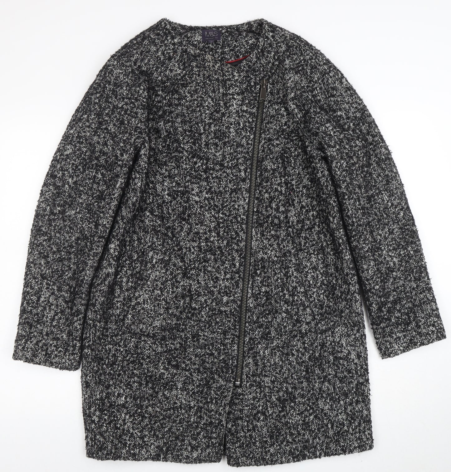 Marks and Spencer Women Grey Wool Blend Zip Long Coat Size 12