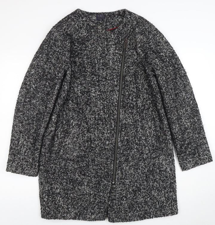 Marks and Spencer Women Grey Wool Blend Zip Long Coat Size 12