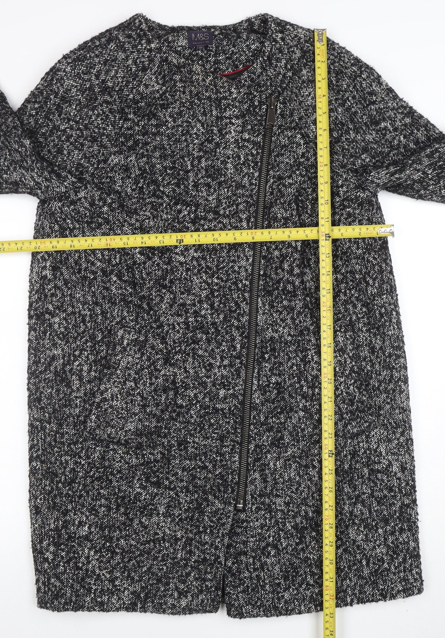 Marks and Spencer Women Grey Wool Blend Zip Long Coat Size 12