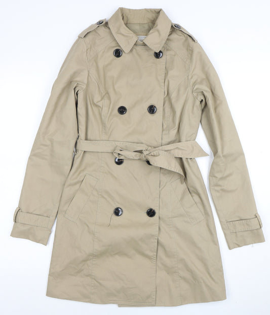 Pimkie Women Beige XS Trench Coat Belted Classic Mid-Length