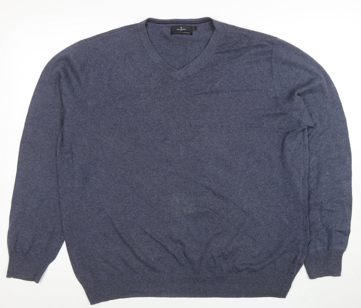 Jeff Banks Men's Blue Cotton Cashmere V-Neck Jumper Size L