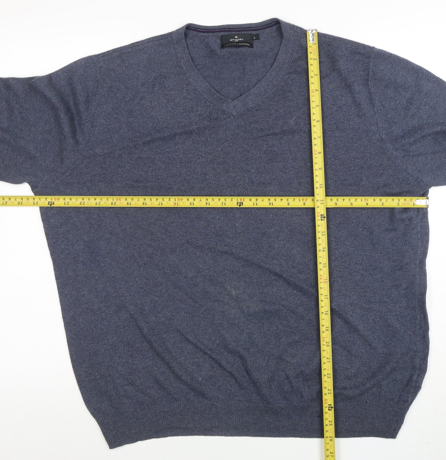 Jeff Banks Men's Blue Cotton Cashmere V-Neck Jumper Size L