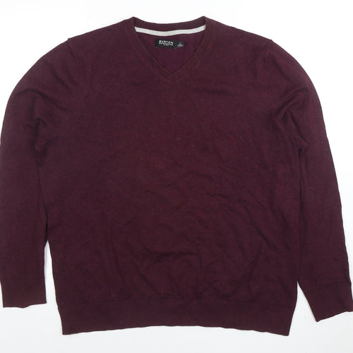 Burton Menswear Men's Purple V-Neck Cotton Cashmere Jumper Size L