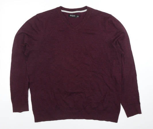 Burton Menswear Men's Purple V-Neck Cotton Cashmere Jumper Size L