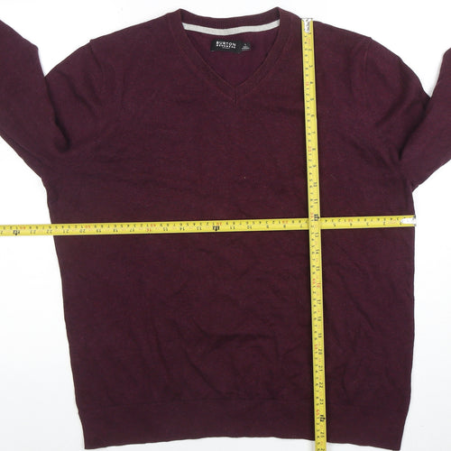 Burton Menswear Men's Purple V-Neck Cotton Cashmere Jumper Size L