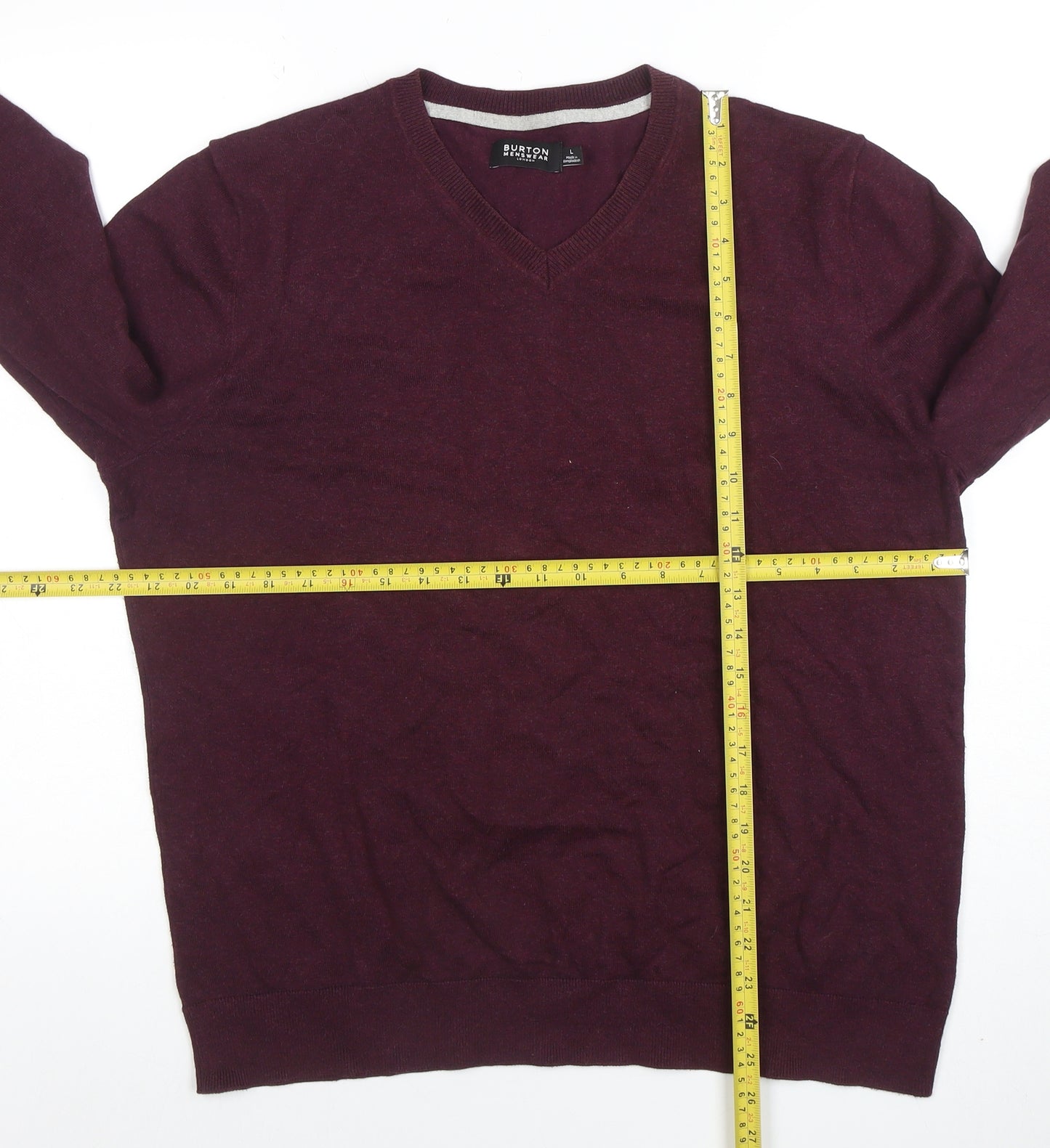 Burton Menswear Men's Purple V-Neck Cotton Cashmere Jumper Size L