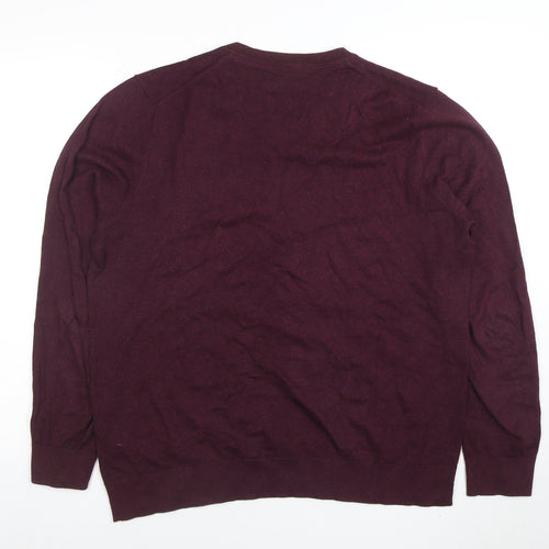 Burton Menswear Men's Purple V-Neck Cotton Cashmere Jumper Size L