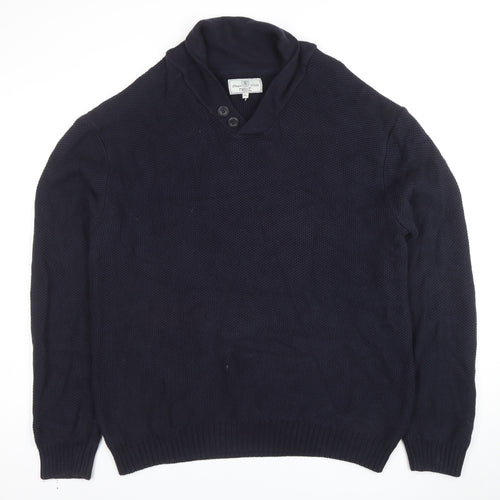 Next Men’s Blue 2XL Cotton Shawl Collar Waffle Knit Jumper