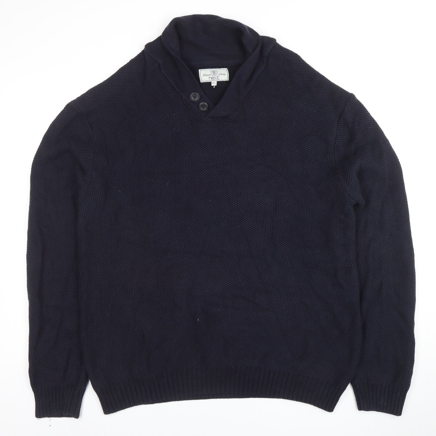 Next Men’s Blue 2XL Cotton Shawl Collar Waffle Knit Jumper