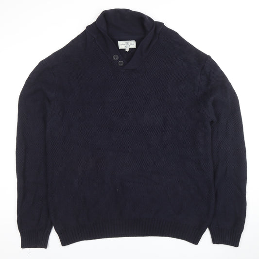 Next Men’s Blue 2XL Cotton Shawl Collar Waffle Knit Jumper