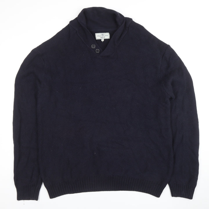 Next Men’s Blue 2XL Cotton Shawl Collar Waffle Knit Jumper