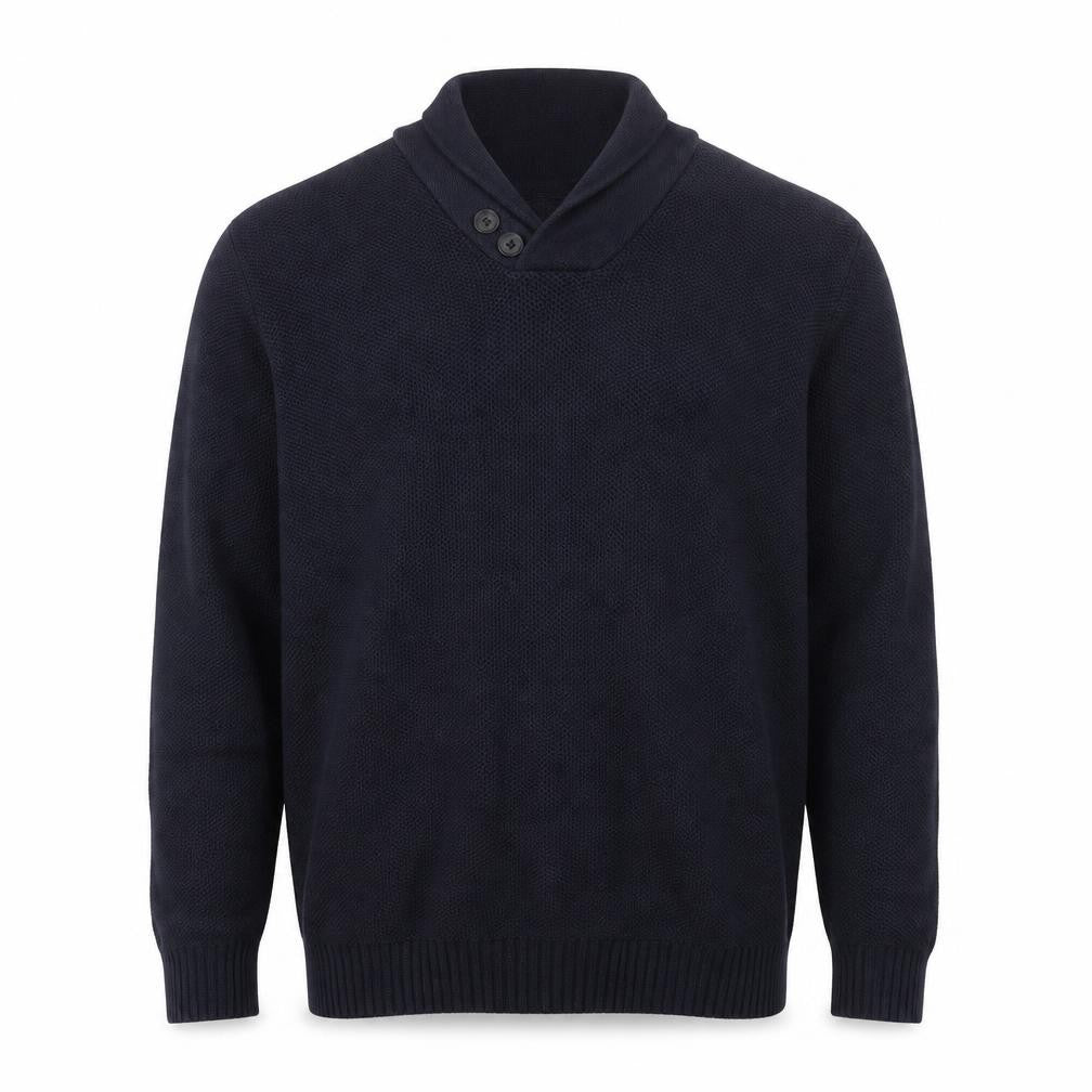Front view of Next Men’s Blue 2XL Cotton Shawl Collar Waffle Knit Jumper