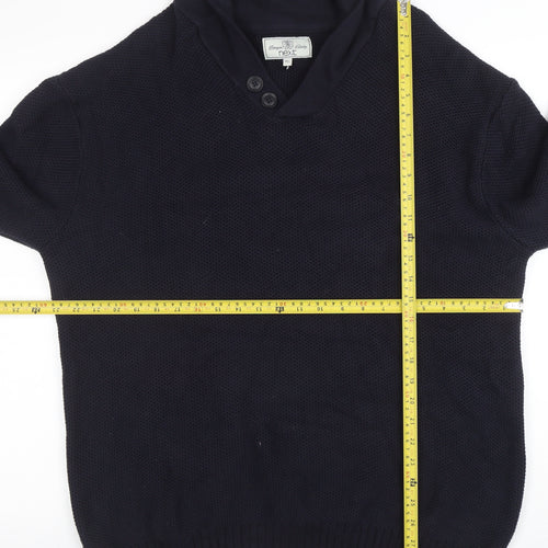 Next Men’s Blue 2XL Cotton Shawl Collar Waffle Knit Jumper