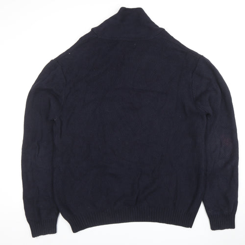 Next Men’s Blue 2XL Cotton Shawl Collar Waffle Knit Jumper